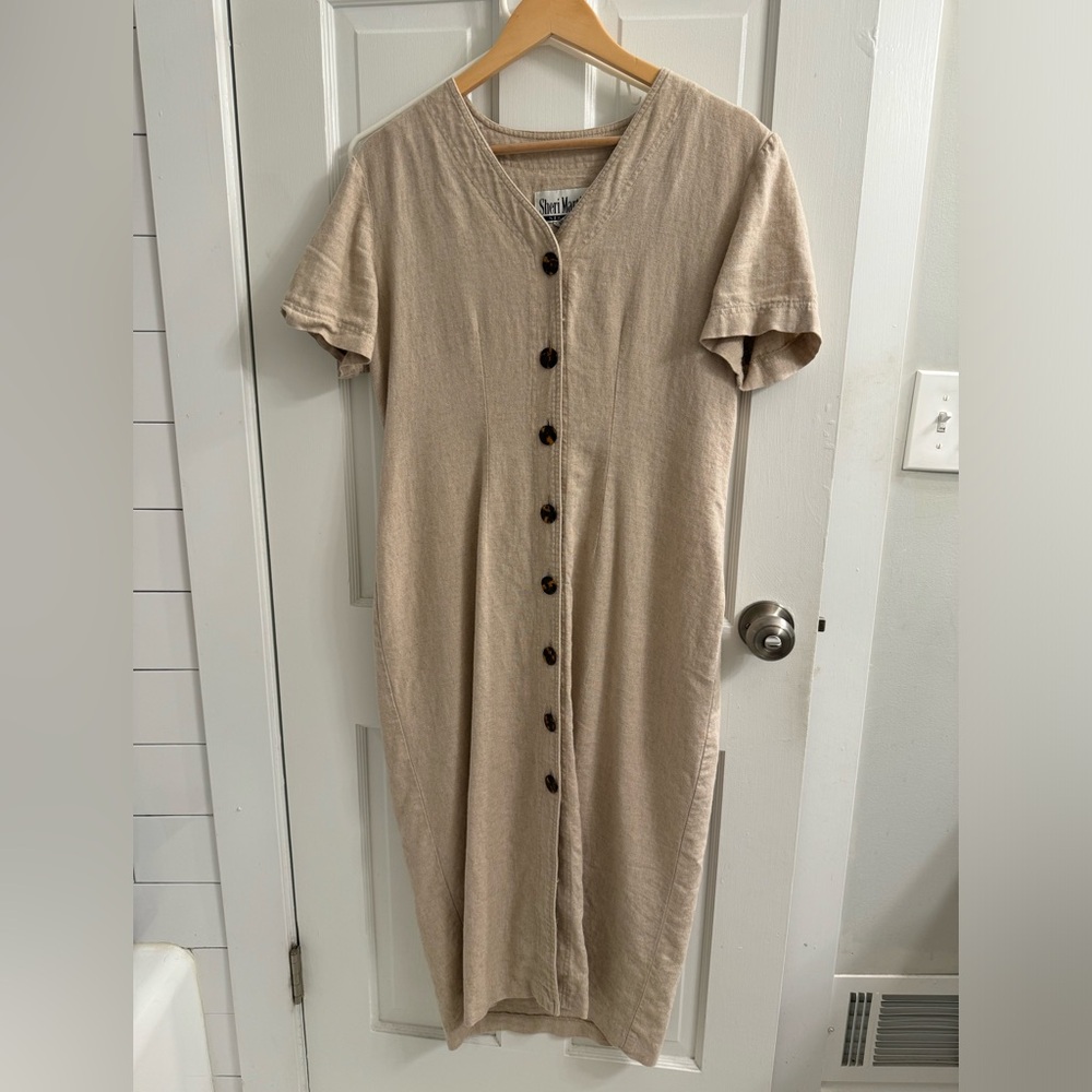 Vintage Linen Blend Dress Natural